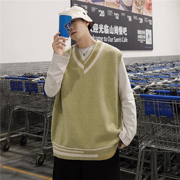 ニット メンズ 春秋 チョッキ ス アウター カレッジスタイル Vネック 重ね着 単品 カジュアル ビッグシルエット コーデ ゆったり 柄 - 画像 (4)