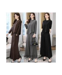 レディースセットアップスパンツ秋冬30代40代50代無地上下セットきれいめファッションゆったり通勤OLママ大きいサイズ