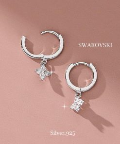 フープピアス レディース アレルギー対応 シルバー925 スワロフスキー つけっぱなし エンジェルピアス 花 フラワー 揺れる