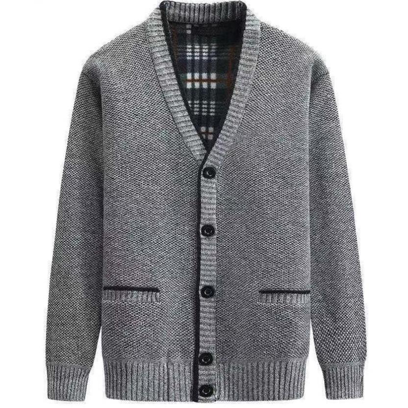 カーディガン メンズ ニットジャケット アウター 裏起毛 羽織 セーター Vネック カジュアル 前開き 無地 着痩 厚手 暖かい 秋冬 通勤 父の日 - 画像 (4)