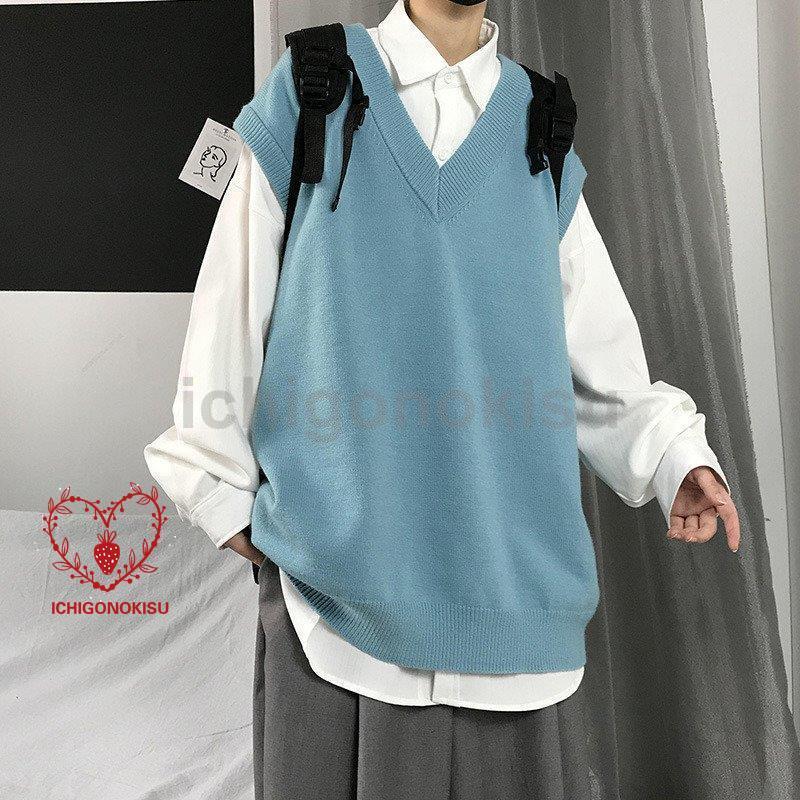 ニット メンズ 袖なし Vネック アウター ス スクール 男子 学生 ゆったり カジュアル オシャレ 通勤 通学 秋 冬 - 画像 (4)