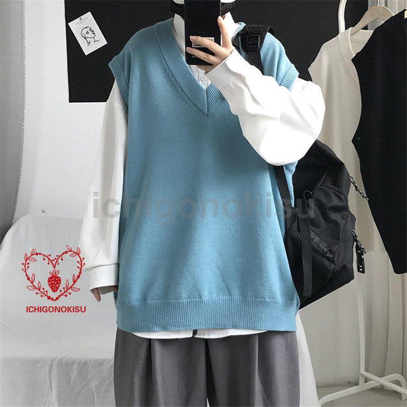 ニット メンズ 袖なし Vネック アウター ス スクール 男子 学生 ゆったり カジュアル オシャレ 通勤 通学 秋 冬 - 画像 (5)