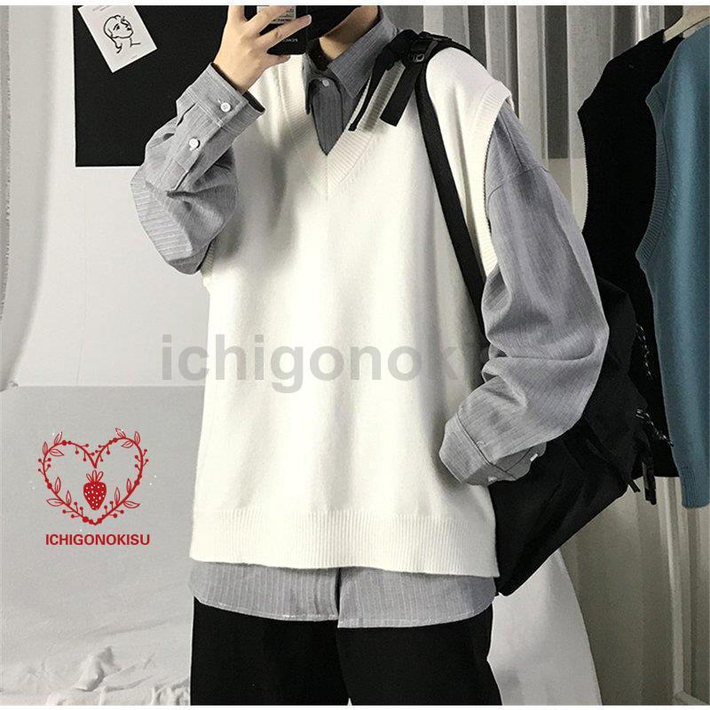 ニット メンズ 袖なし Vネック アウター ス スクール 男子 学生 ゆったり カジュアル オシャレ 通勤 通学 秋 冬 - 画像 (6)