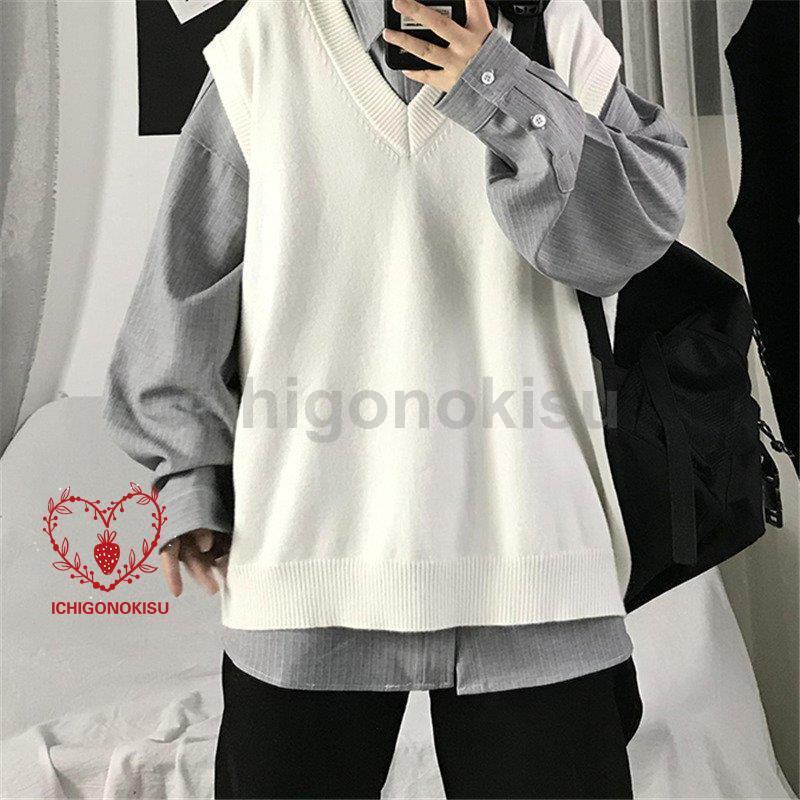 ニット メンズ 袖なし Vネック アウター ス スクール 男子 学生 ゆったり カジュアル オシャレ 通勤 通学 秋 冬 - 画像 (7)