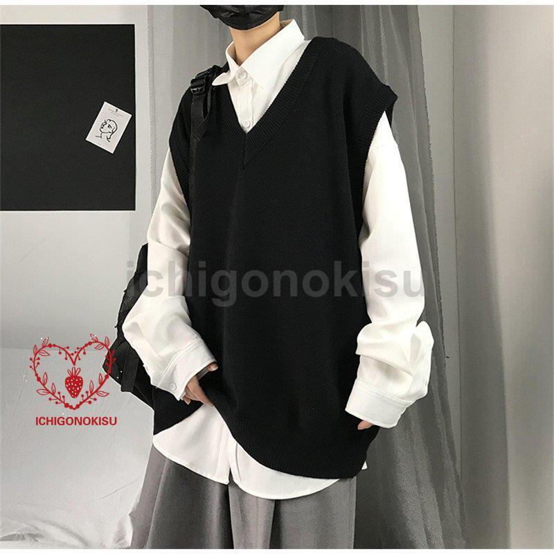 ニット メンズ 袖なし Vネック アウター ス スクール 男子 学生 ゆったり カジュアル オシャレ 通勤 通学 秋 冬 - 画像 (8)