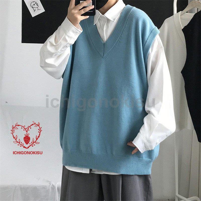 ニット メンズ 袖なし Vネック アウター ス スクール 男子 学生 ゆったり カジュアル オシャレ 通勤 通学 秋 冬 - 画像 (9)