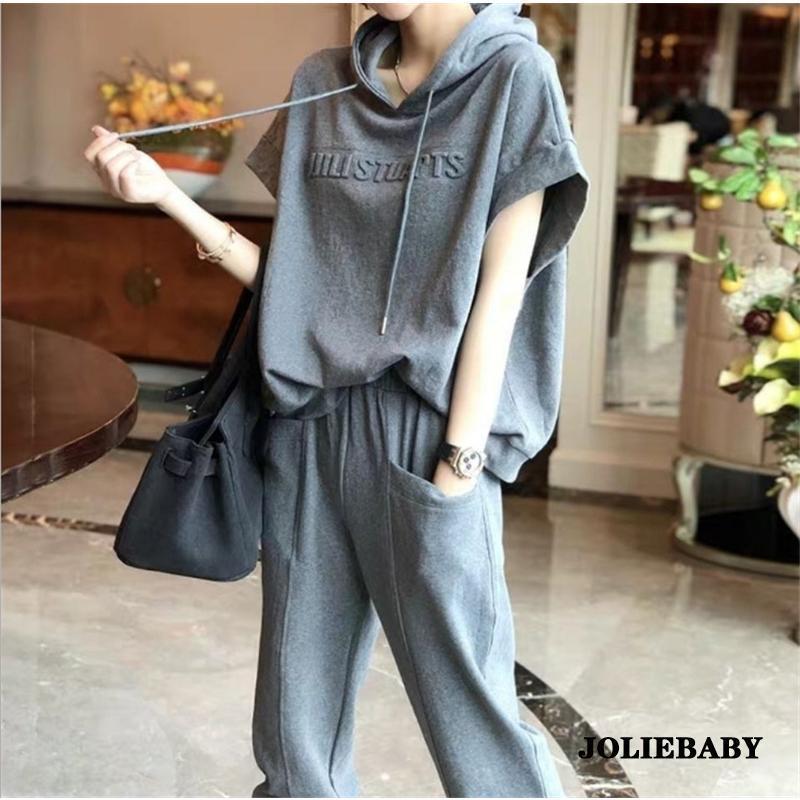 【大特価】セットアップ ジャージ レディース パーカー フード付き 半袖 ス ロングパンツ 上下セット スウェットパンツ 運動服 スポーツ ジム 春夏 秋 - 画像 (2)