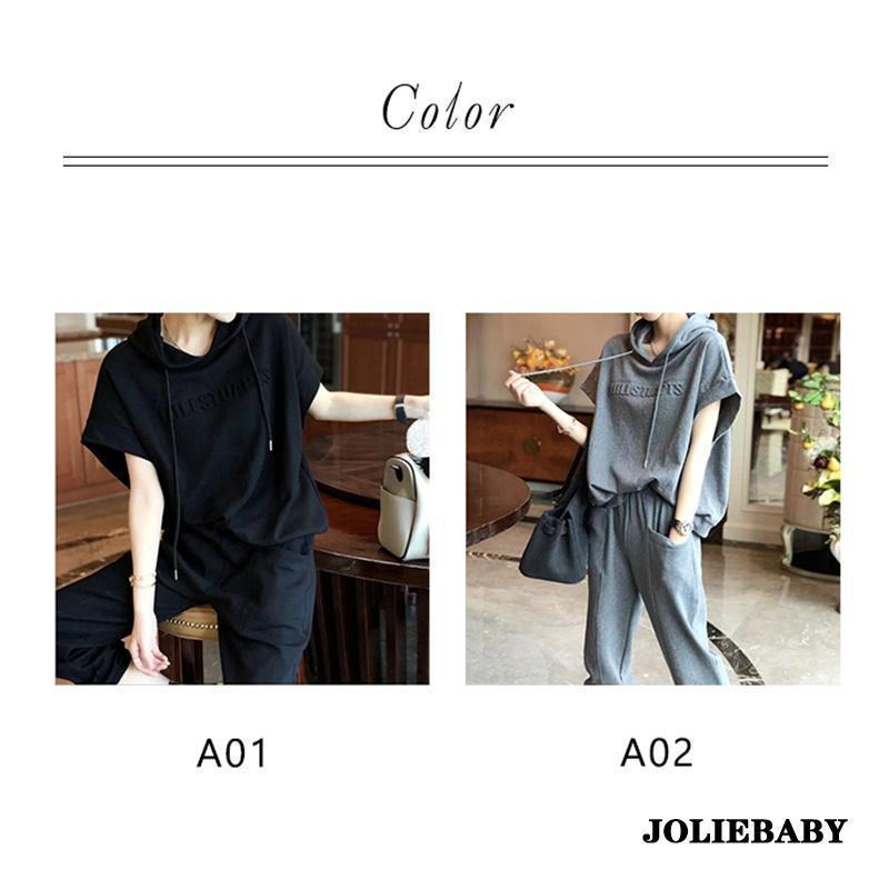 【大特価】セットアップ ジャージ レディース パーカー フード付き 半袖 ス ロングパンツ 上下セット スウェットパンツ 運動服 スポーツ ジム 春夏 秋 - 画像 (3)