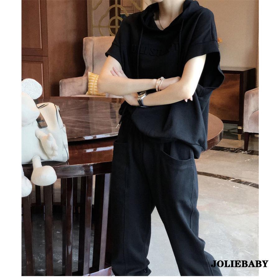 【大特価】セットアップ ジャージ レディース パーカー フード付き 半袖 ス ロングパンツ 上下セット スウェットパンツ 運動服 スポーツ ジム 春夏 秋 - 画像 (6)