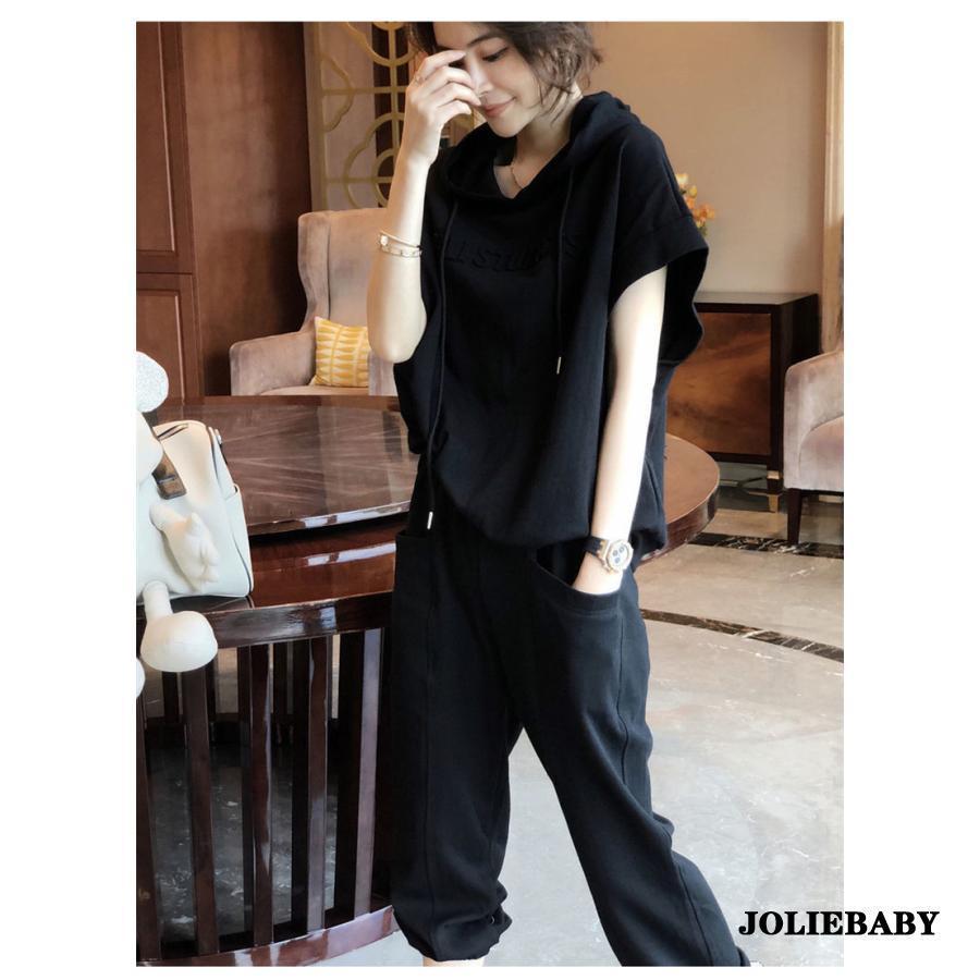 【大特価】セットアップ ジャージ レディース パーカー フード付き 半袖 ス ロングパンツ 上下セット スウェットパンツ 運動服 スポーツ ジム 春夏 秋 - 画像 (8)