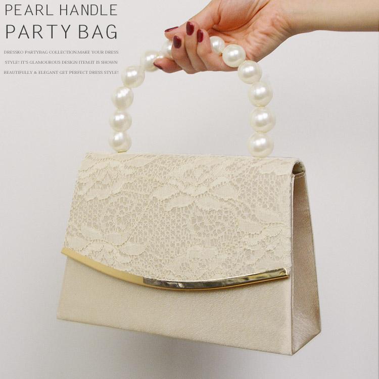 パーティーバッグ 結婚式 バッグ 大きめ 黒 パール フォーマルバッグ 普段使い ハンドバッグ レディース ハンドル レース シルバー ゴールド 50代 サブ