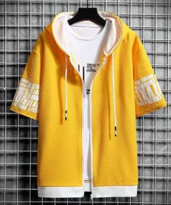 半袖 パーカー メンズ 夏服 レイヤード 無地 フード付き ゆったり ジップパーカー スウェット アウター スポーツ 大きいサイズ おしゃれ 薄手 涼