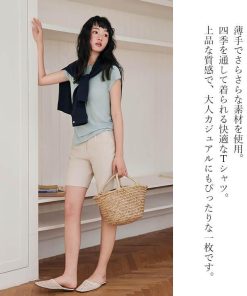 You Color レディース 半袖 Tシャツ 三分袖 トップス カジュアル 春 夏 丸首 クルーネック すっきり 上品  華奢見え シンプル 無地 大人カジュアル 軽い rt9962