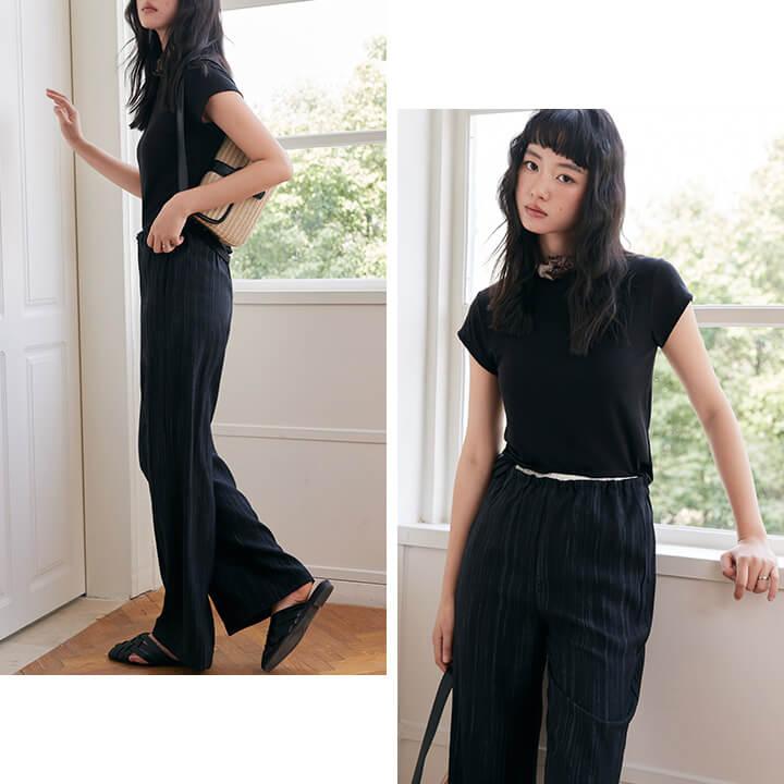 You Color レディース 半袖 Tシャツ 三分袖 トップス カジュアル 春 夏 丸首 クルーネック すっきり 上品 華奢見え シンプル 無地 大人カジュアル 軽い rt9962 - 画像 (6)