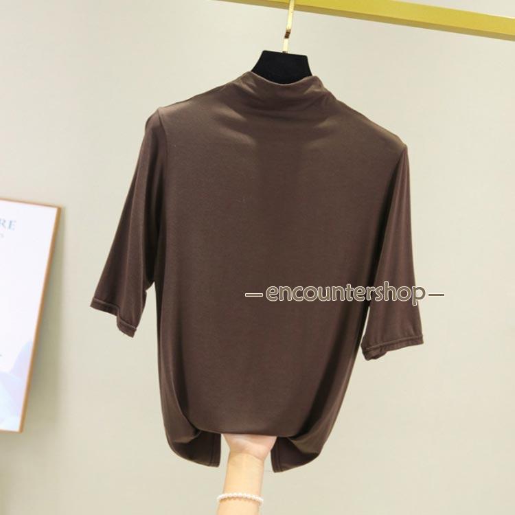 Tシャツ ハイネック 接触冷感 春夏 半袖 涼しい 5分袖 トップス ゴルフ カジュアル レディース 無地 カットソー シンプル 伸縮性 大 - 画像 (4)