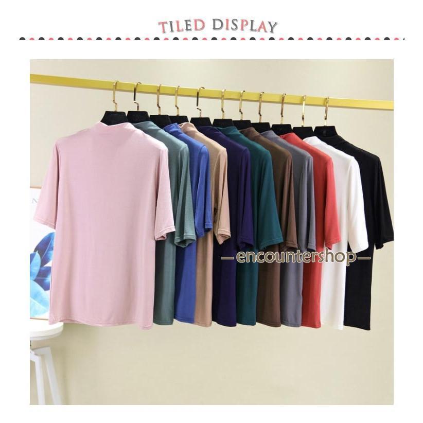 Tシャツ ハイネック 接触冷感 春夏 半袖 涼しい 5分袖 トップス ゴルフ カジュアル レディース 無地 カットソー シンプル 伸縮性 大 - 画像 (9)