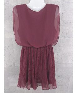 ◇ archives アルシーヴ シフォン 切替 プリーツ ノースリーブ ミニ ワンピース ボルドー系 レディース