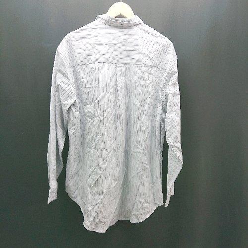 ◇ ◎ ●未使用● MONO-MART ボタン 胸ポケット ストライプ柄 薄手 シンプル 長袖 シャツ サイズM ブルー系 メンズ E