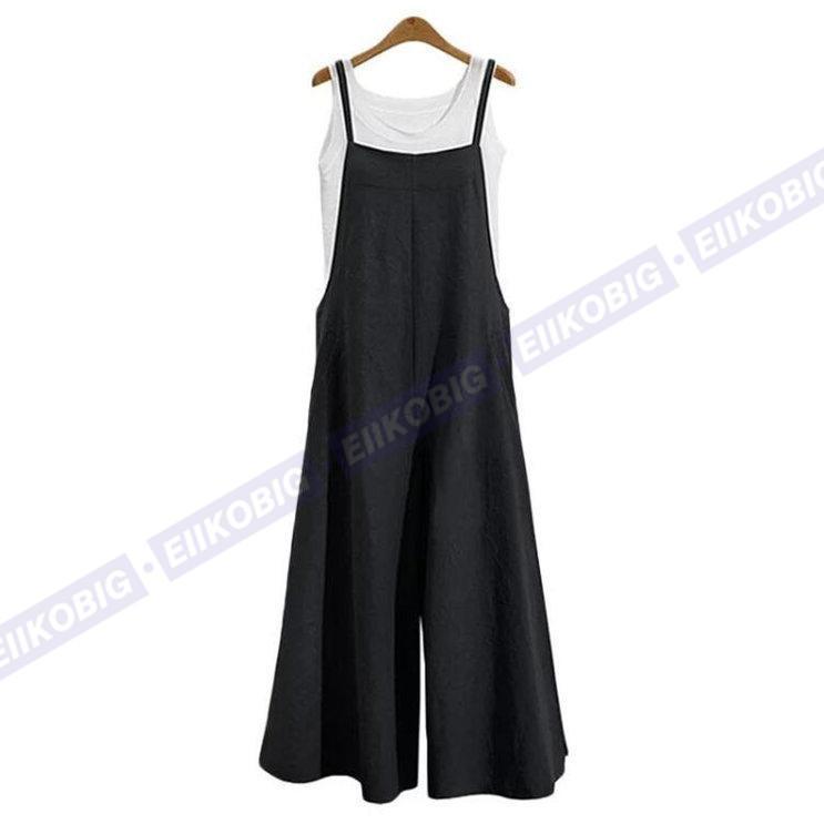 サロペット レディース 九分丈 ワイトパンツ オーバーオール 綿麻 涼しい ロング おしゃれ 無地 大きいサイズ オシャレ 着痩せ 可愛い - 画像 (5)