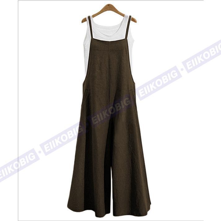 サロペット レディース 九分丈 ワイトパンツ オーバーオール 綿麻 涼しい ロング おしゃれ 無地 大きいサイズ オシャレ 着痩せ 可愛い - 画像 (7)