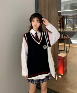 【特価】一部！ スクールベスト 女子 ニットベスト Vネック 学生 レディース 制服ベスト 高校生 中学生 無地 セーター 大きいサイズ 縁取り配色 可愛い