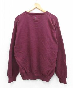 TOMMY HILFIGER XL/古着 トミーヒルフィガー 長袖 ブランド セーター メンズ 90s ワンポイントロゴ ゴルフ コットン Vネック エンジ 25sep27 中古 ニット