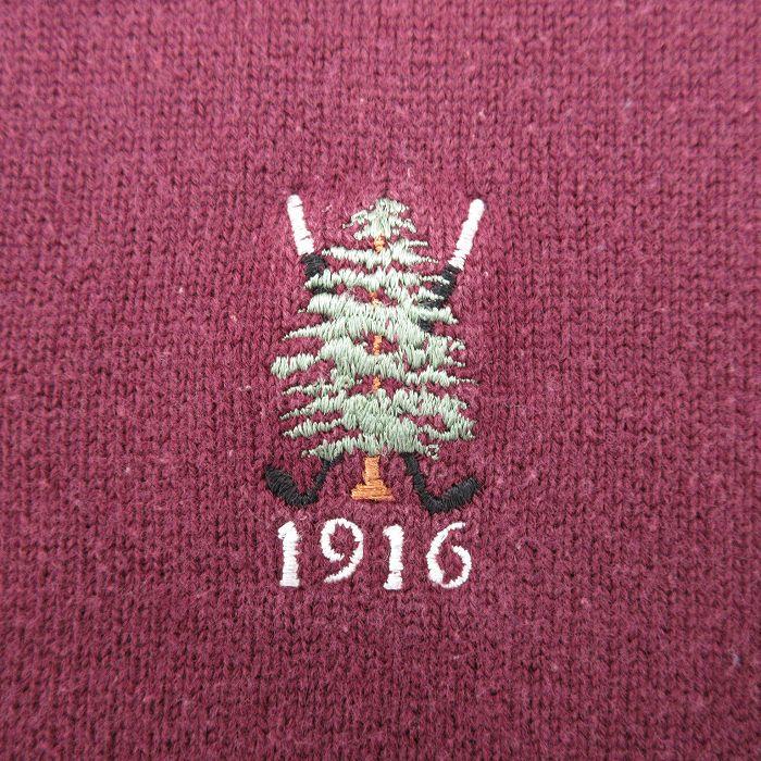 TOMMY HILFIGER XL/古着 トミーヒルフィガー 長袖 ブランド セーター メンズ 90s ワンポイントロゴ ゴルフ コットン Vネック エンジ 25sep27 中古 ニット - 画像 (2)