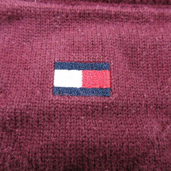 TOMMY HILFIGER XL/古着 トミーヒルフィガー 長袖 ブランド セーター メンズ 90s ワンポイントロゴ ゴルフ コットン Vネック エンジ 25sep27 中古 ニット - 画像 (3)