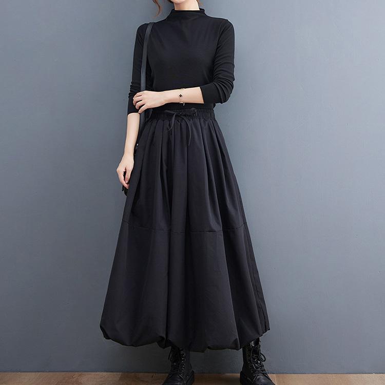 GOLDJAPAN 大きいサイズレディース スカート ロング タック フレア ウエストゴム ギャザー 冬新作 秋服 冬服 春服 夏服 LL 2L 3L 4L 5L F ブラック 黒 ゴールドジャパン - 画像 (4)