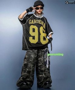 柄 HIPHOP 練習着 ダンス衣装 キッズ 小学生 女の子 男の子 ダンス 衣装 ヒップホップ バスケウェア グレー  ズボン かっこいい 黒 Tシャツ 子供