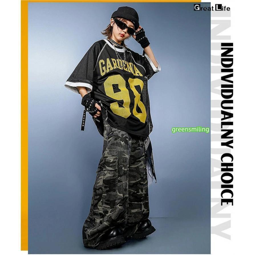 柄 HIPHOP 練習着 ダンス衣装 キッズ 小学生 女の子 男の子 ダンス 衣装 ヒップホップ バスケウェア グレー ズボン かっこいい 黒 Tシャツ 子供 - 画像 (8)