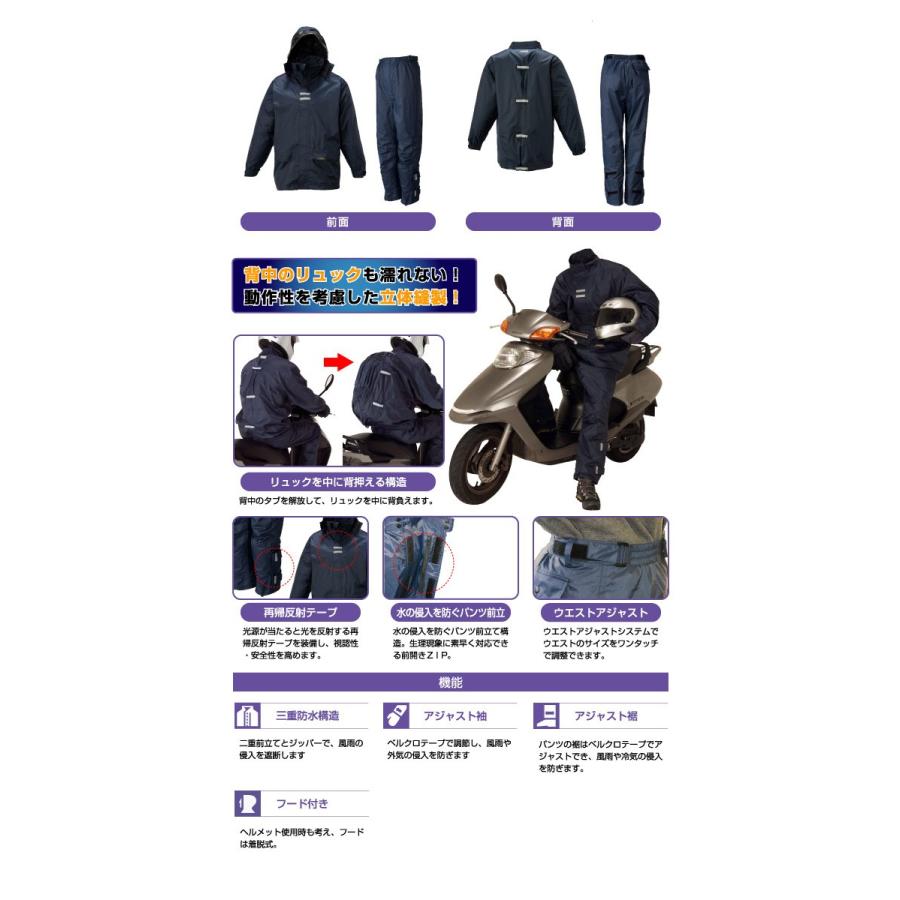 LOGOS LIPNER リプナー バックパックレインスーツ 上下セット 23716 【服】 ロゴス レインコート レインスーツ 通勤 通学 自転車 バイク 合羽 おしゃれ