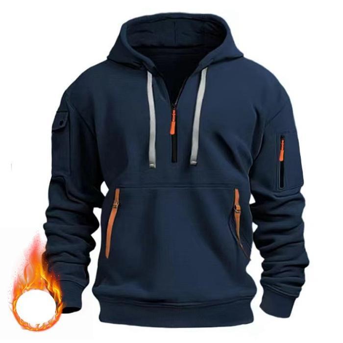 プルオーバーパーカー メンズ 裏起毛 パーカー ポケット付き 多機能 秋 冬 防寒 長袖 ハーフジップ プルオーバー フード付き
