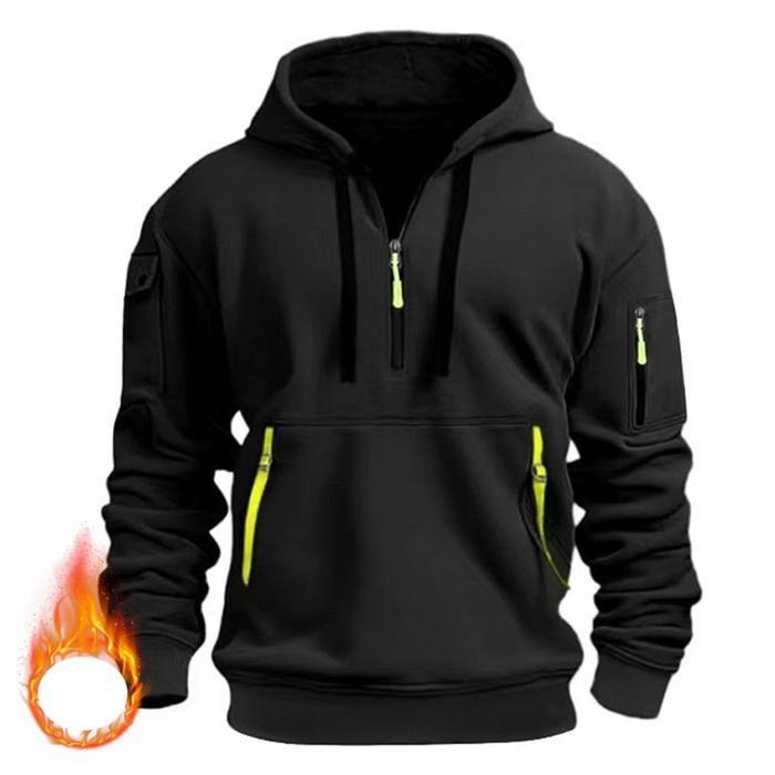 プルオーバーパーカー メンズ 裏起毛 パーカー ポケット付き 多機能 秋 冬 防寒 長袖 ハーフジップ プルオーバー フード付き - 画像 (2)