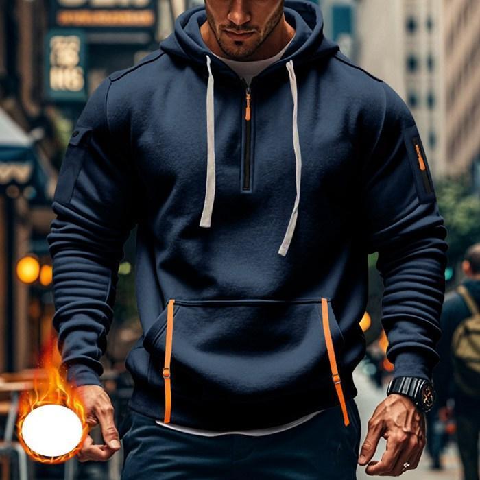 プルオーバーパーカー メンズ 裏起毛 パーカー ポケット付き 多機能 秋 冬 防寒 長袖 ハーフジップ プルオーバー フード付き - 画像 (8)