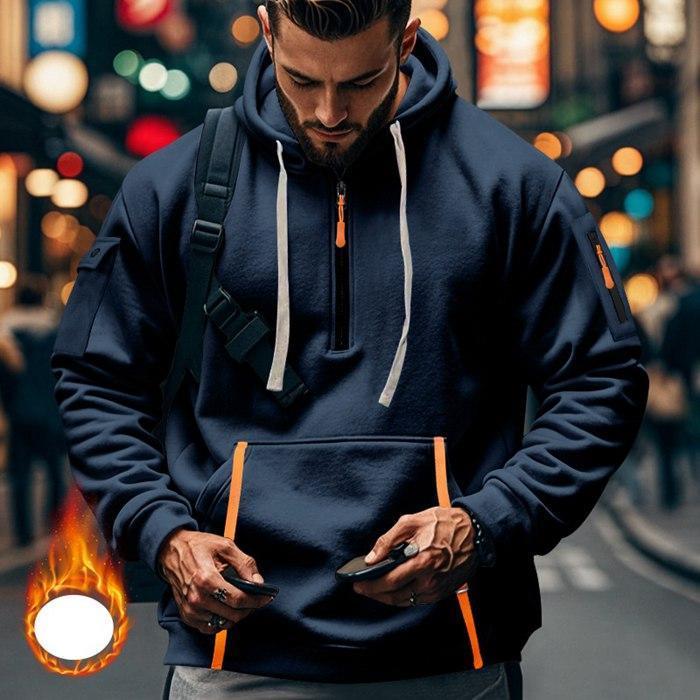 プルオーバーパーカー メンズ 裏起毛 パーカー ポケット付き 多機能 秋 冬 防寒 長袖 ハーフジップ プルオーバー フード付き - 画像 (9)