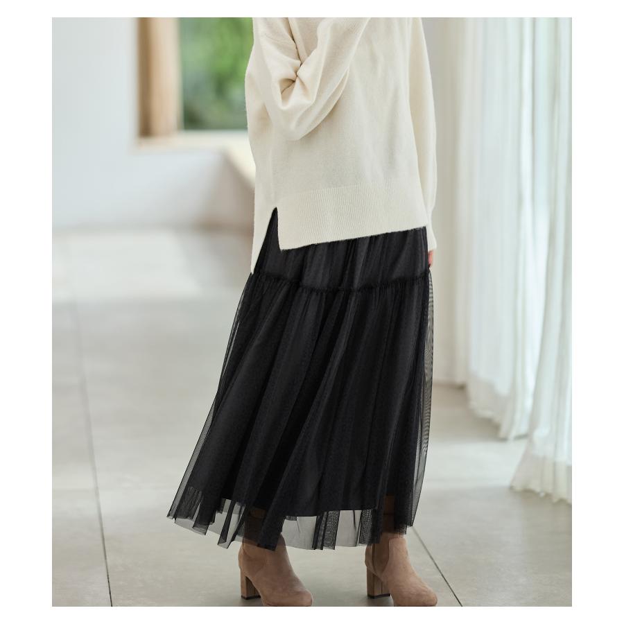 Honeys ボトムス スカート ロングスカート ロング丈 チュール ギャザー ティアード 無地 レディース SALE ハニーズ チュールスカート - 画像 (6)