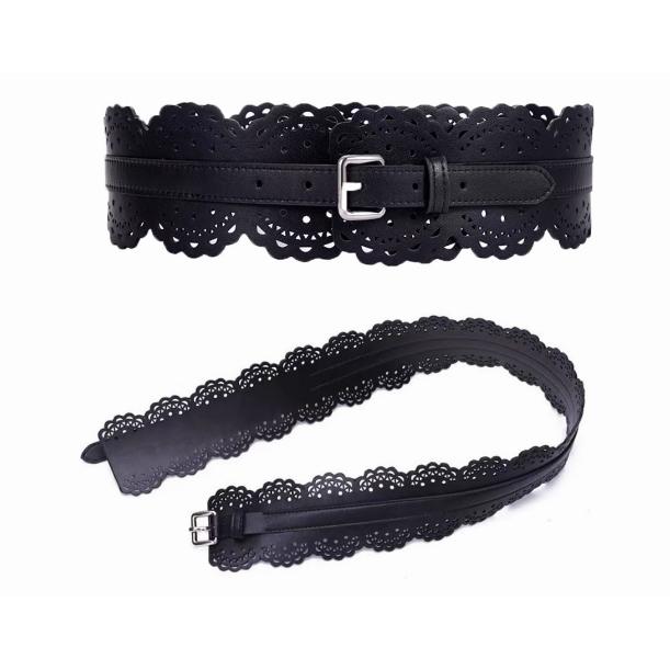 サッシュベルト バックル ベルト レディース 透かし彫り コルセット 太ベルト PU 結婚式 ウェディング 二次会お呼ばれ ウエストマークベルト - 画像 (2)