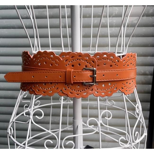 サッシュベルト バックル ベルト レディース 透かし彫り コルセット 太ベルト PU 結婚式 ウェディング 二次会お呼ばれ ウエストマークベルト - 画像 (3)