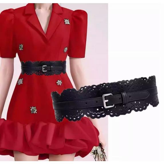 サッシュベルト バックル ベルト レディース 透かし彫り コルセット 太ベルト PU 結婚式 ウェディング 二次会お呼ばれ ウエストマークベルト - 画像 (5)