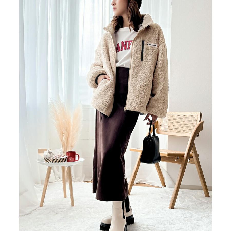 classicalelf 《java ジャバコラボ》アウター トップス レディース レトロ スポーツ ワッペン付き 配色 ボア ブルゾン 男女兼用 ユニセックス 長袖 - 画像 (4)