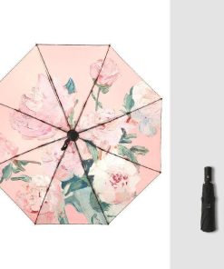 【大特価】日傘 折りたたみ 完全遮光 自動開閉 油絵柄 花柄 軽量 晴雨兼用 自動傘 ワンタッチ 8本骨 遮光率100％ UVカット UPF50+ 遮熱 遮光