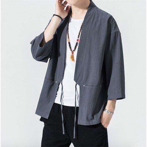 シャツ 羽織 メンズ 着物 カーディガン 9分袖 ス 男性用甚平浴衣風 ジャケット はおり カジュアブラウス 夏 父の日全店2点
