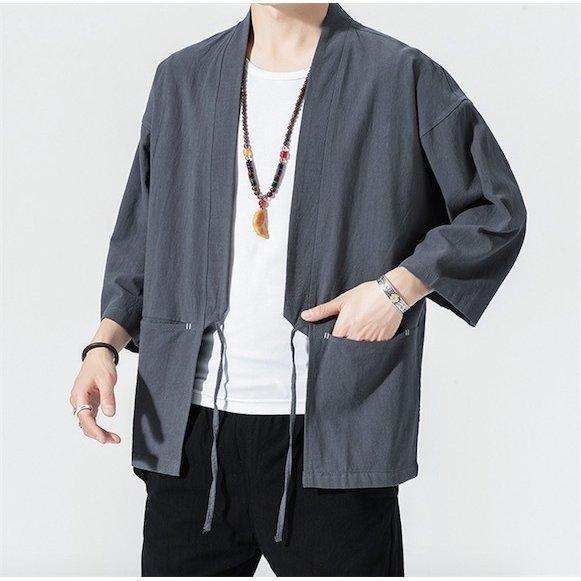 シャツ 羽織 メンズ 着物 カーディガン 9分袖 ス 男性用甚平浴衣風 ジャケット はおり カジュアブラウス 夏 父の日全店2点 - 画像 (2)