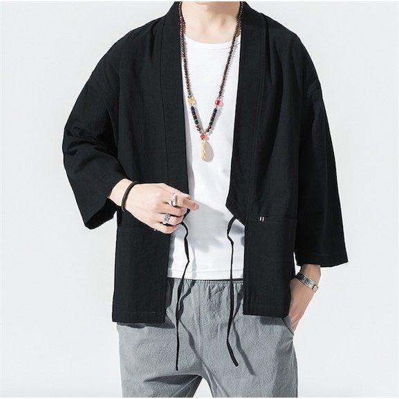 シャツ 羽織 メンズ 着物 カーディガン 9分袖 ス 男性用甚平浴衣風 ジャケット はおり カジュアブラウス 夏 父の日全店2点 - 画像 (3)