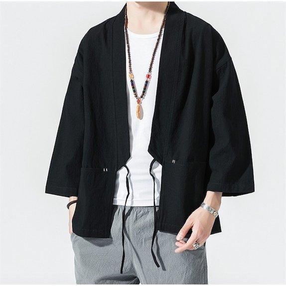シャツ 羽織 メンズ 着物 カーディガン 9分袖 ス 男性用甚平浴衣風 ジャケット はおり カジュアブラウス 夏 父の日全店2点 - 画像 (4)