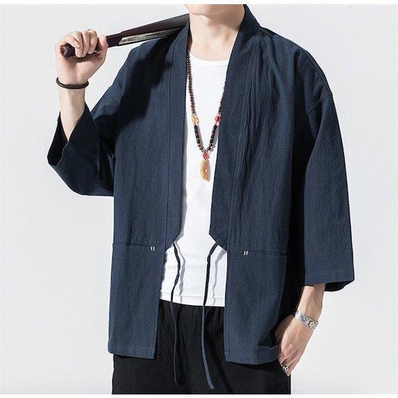 シャツ 羽織 メンズ 着物 カーディガン 9分袖 ス 男性用甚平浴衣風 ジャケット はおり カジュアブラウス 夏 父の日全店2点 - 画像 (6)