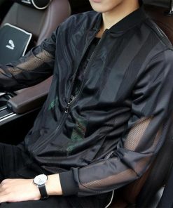 サマーカーディガン メンズ ストライプ 切り替え ライトアウター 夏 薄手 冷感 涼しい 冷房対策 長袖 メッシュ編み