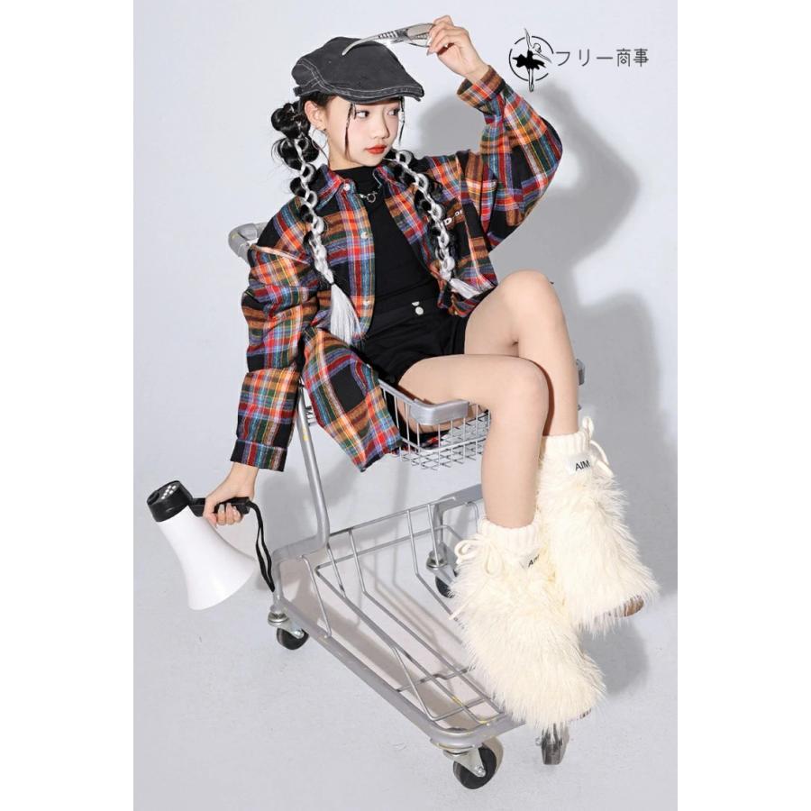 キッズダンス 衣装 レッグウォーマー ヒップホップ ストライプ y2k パンク風 格子柄 子供服 女の子 チアガール チェックシャツ 子供ダンス キッズダンス衣 - 画像 (7)
