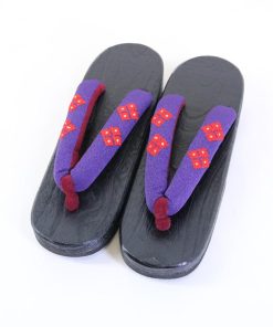 刺繍入り 桐下駄 [PU04] 黒台 鼻緒 紫 パープル 桐 下駄 ゆかた下駄 刺繍 ちりめん 縮緬 浴衣 ゆかた レディース フリーサイズ  婦人下駄
